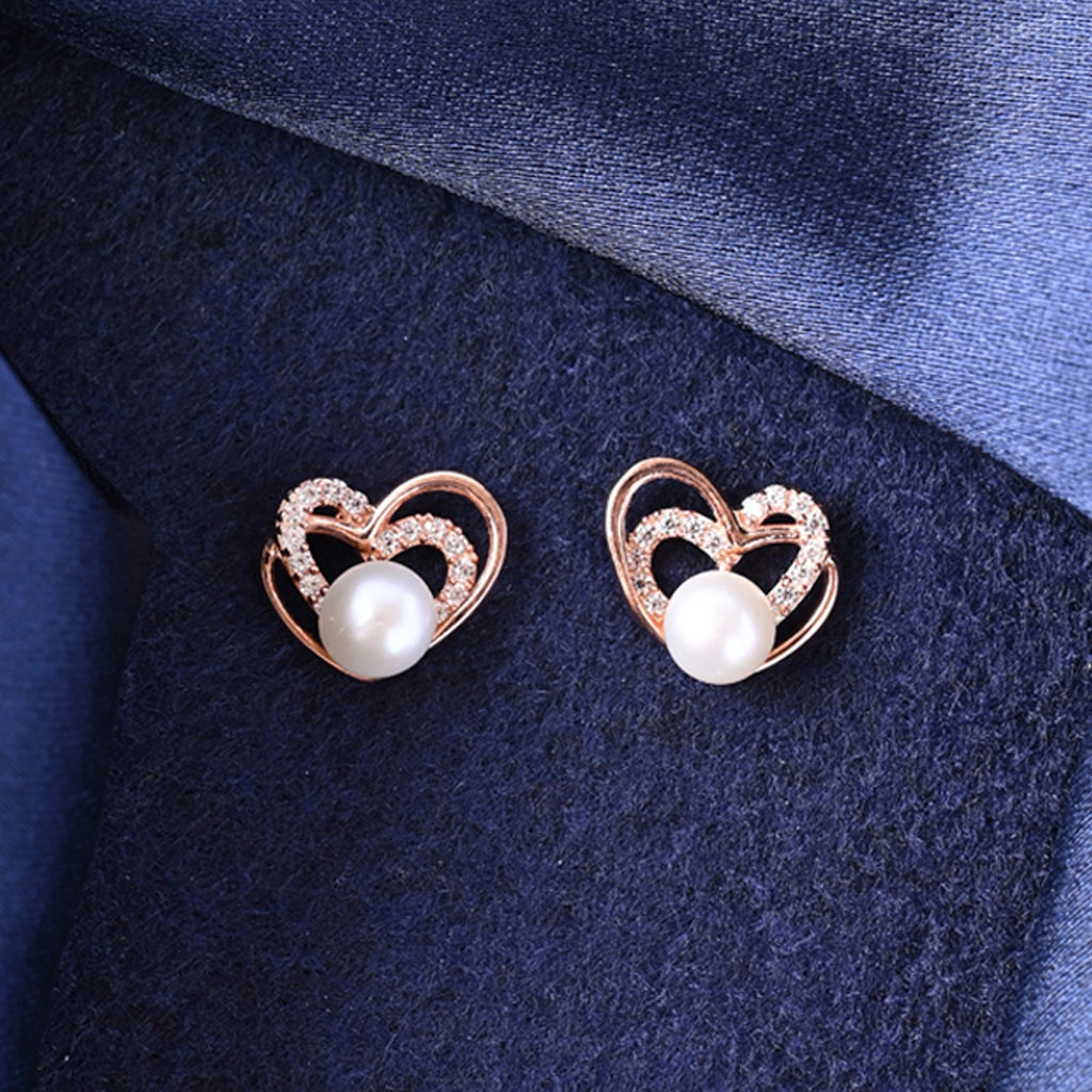 Silver Adah Freshwater Pearl Heart Stud Earrings