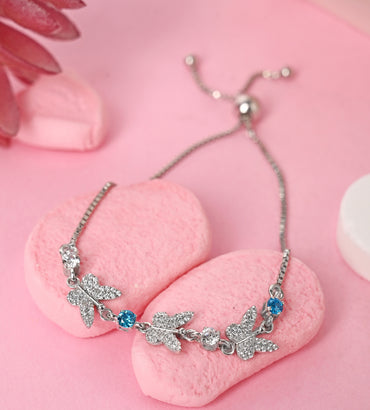 CLARA 925 Pure Silver Blue Butterfly Hand Bracelet