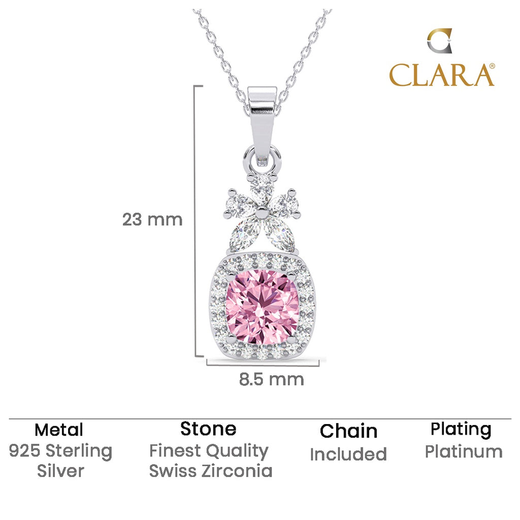 Silver Nera Pink Cushion Solitaire Pendant Chain