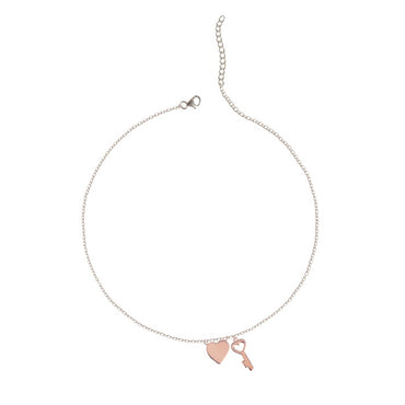 CLARA 925 Sterling Silver Key & Heart Charm Necklace Chain 