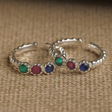 CLARA 925 Sterling Silver colorful Toe Rings Pair 