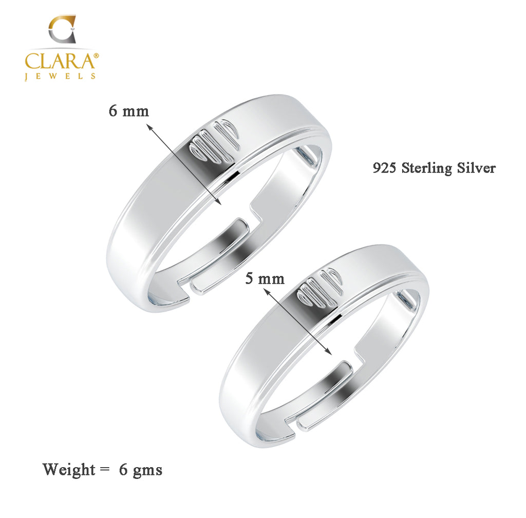 CLARA Pure 925 Sterling Silver Heart Adjustable Couple Band, Promise Rings for Lovers | Gift for Men and Women