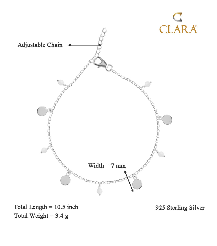 CLARA 925 Sterling Silver Azrah Anklet Payal ( Single ) Adjustable Chain Gift for Women and Girls