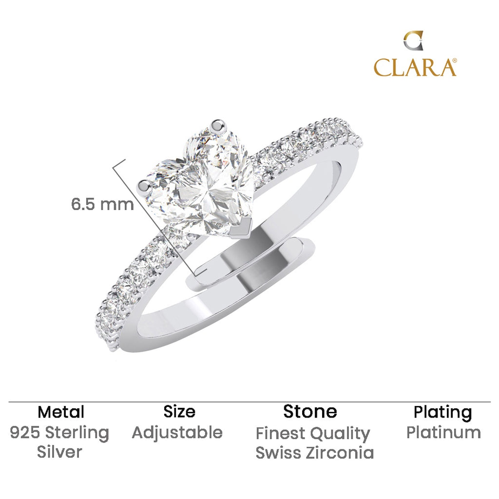 CLARA 925 Sterling Silver Size Adjustable Karine Heart Solitaire Promise Ring