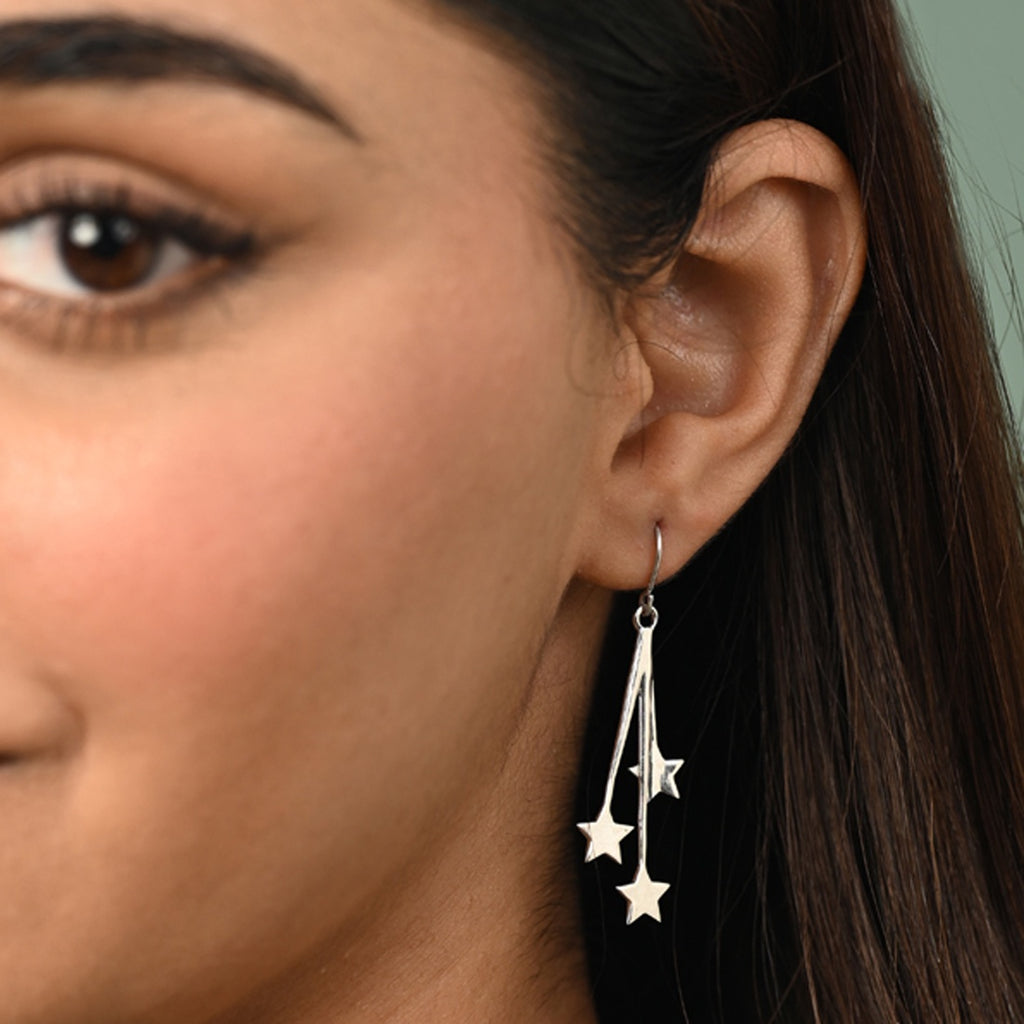 Silver Marley Star Long Earrings