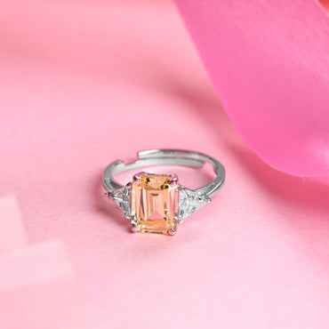 CLARA 925 Sterling Silver Size Adjustable Anya Fancy Yellow Solitaire Ring 