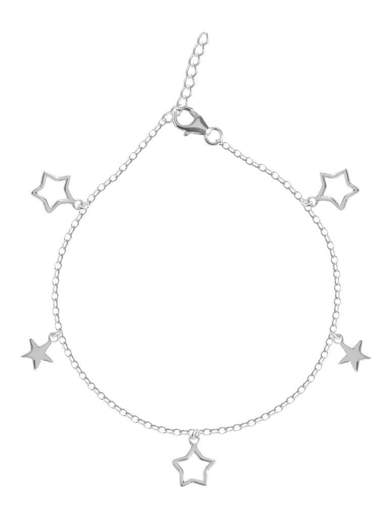 CLARA 925 Sterling Silver Bunch of Star Anklet Payal ( Single ) Adjustable Chain Gift for Women and Girls
