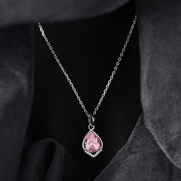 Silver Jino Pink Pear Solitaire Pendant Chain 
