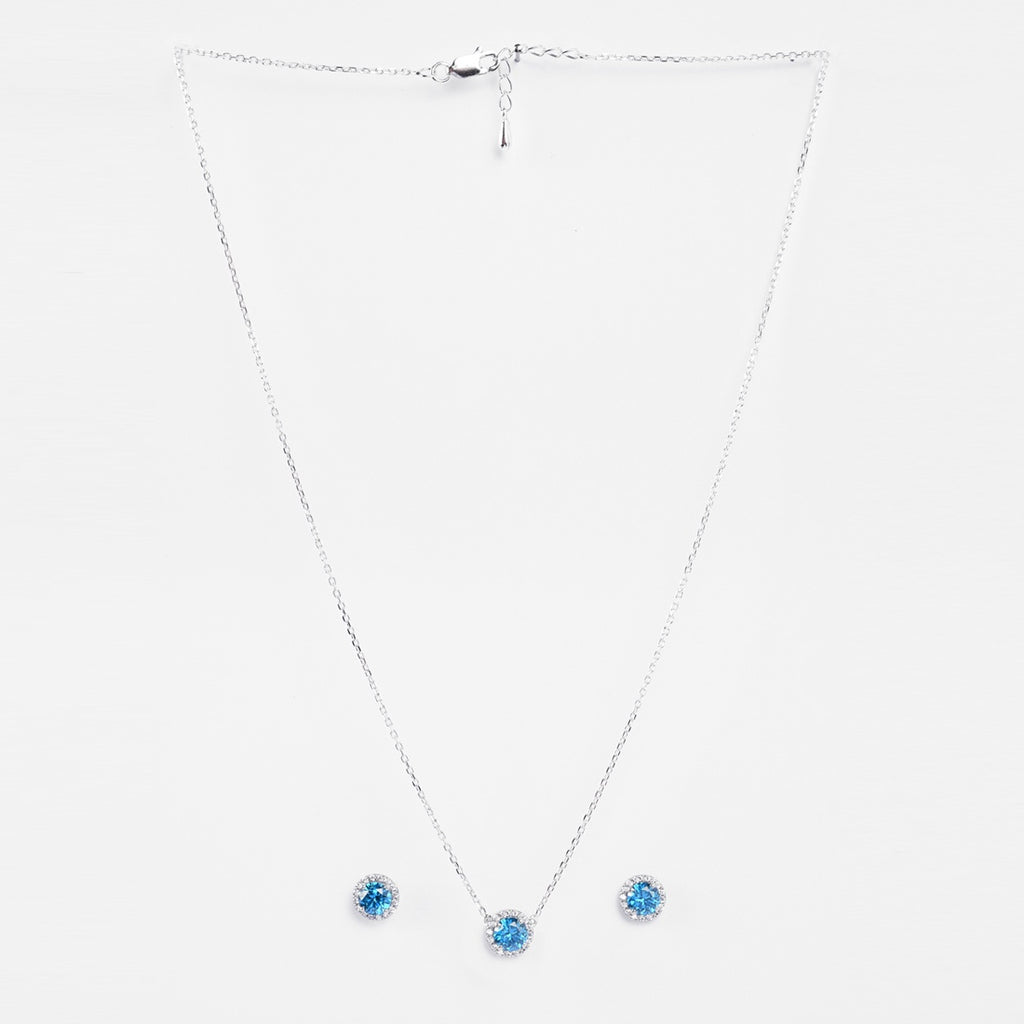 Silver Orsa Blue Solitaire Jewellery Set