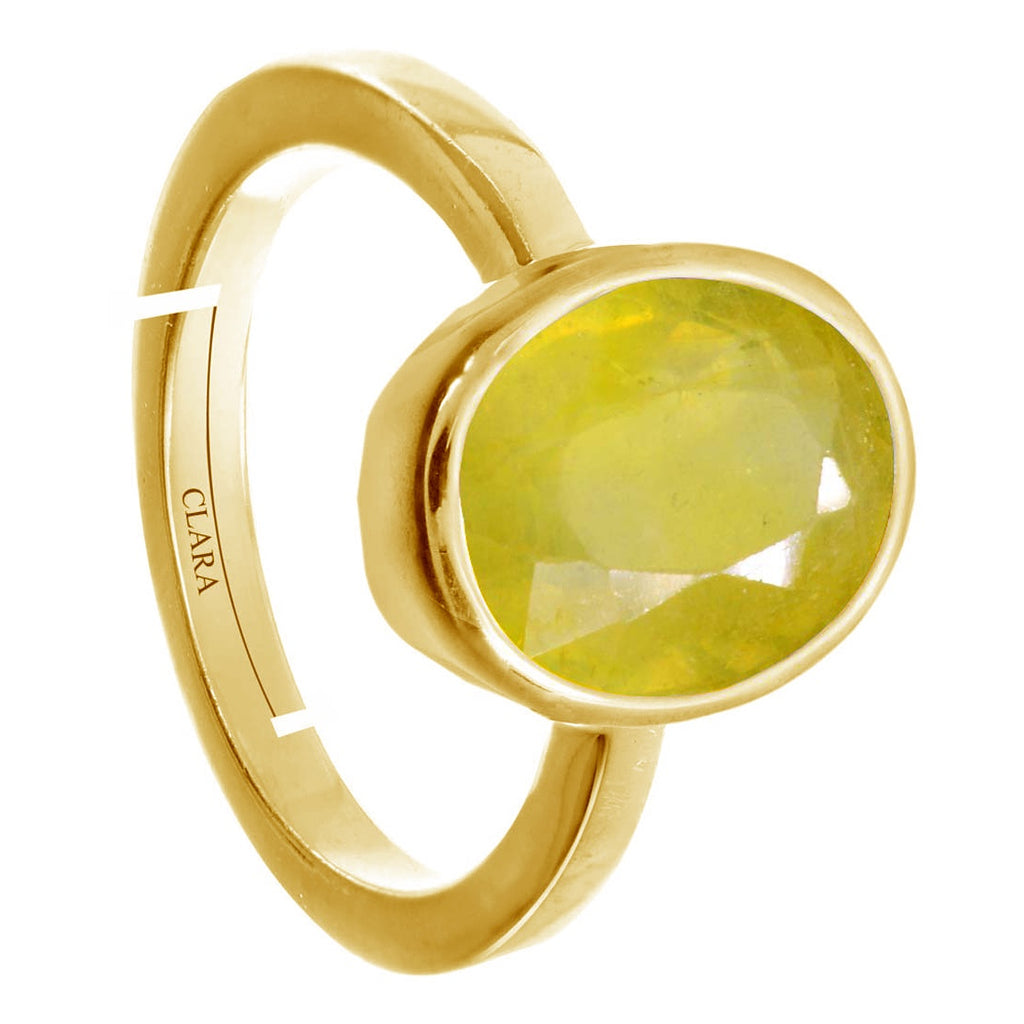 CLARA Certified Original Yellow Sapphire Pukhraj Gemstone 3.25 to 10.25 ratti or 3 to 9.3 carat Panchdhatu adjustable Ring for Men & Women