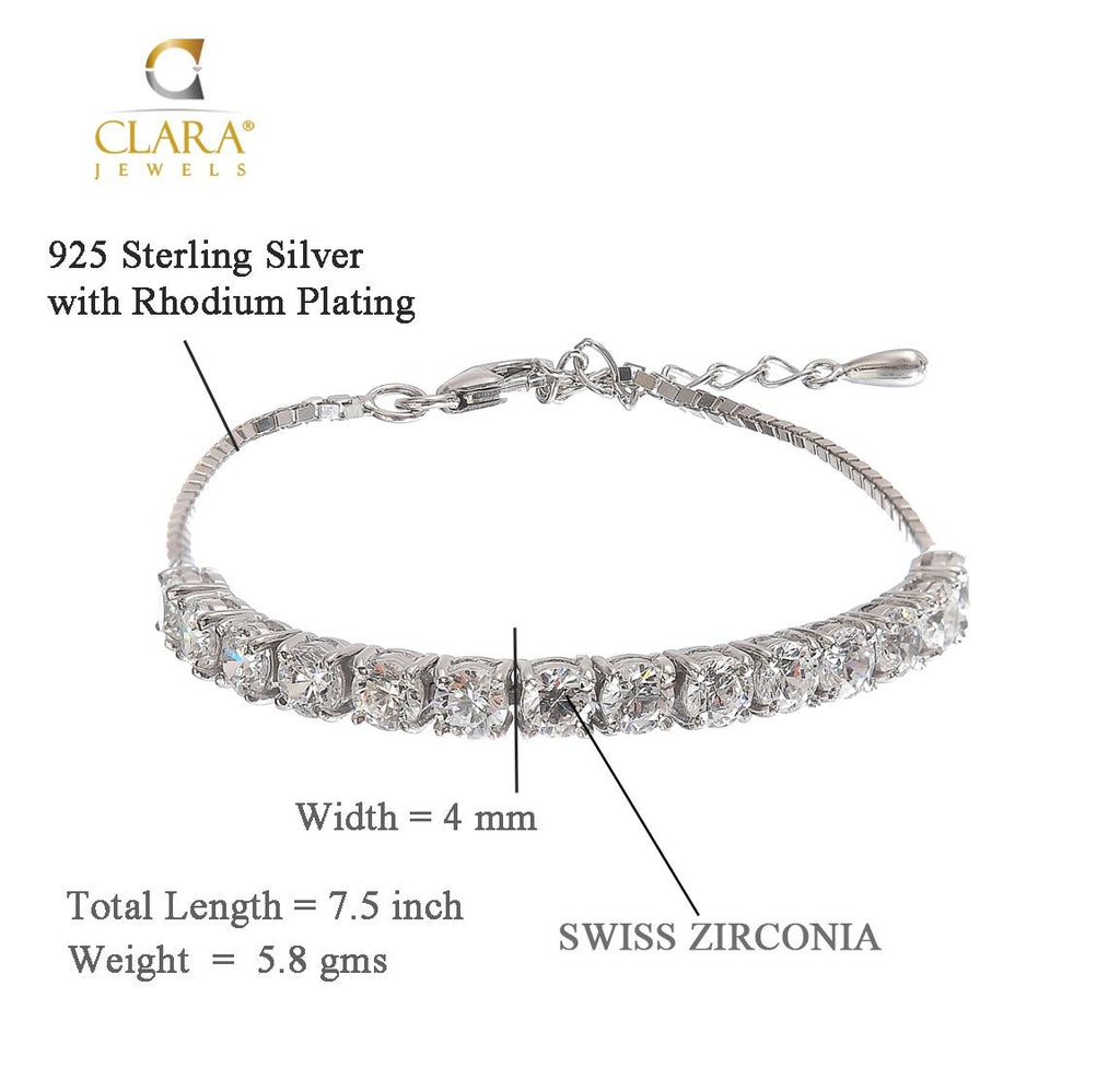 CLARA Made with Swiss Zirconia 925 Sterling Silver Siena Solitaire Bracelet Gift for Women and Girls