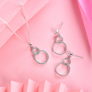 Silver Interlocked Ring Jewellery Set  