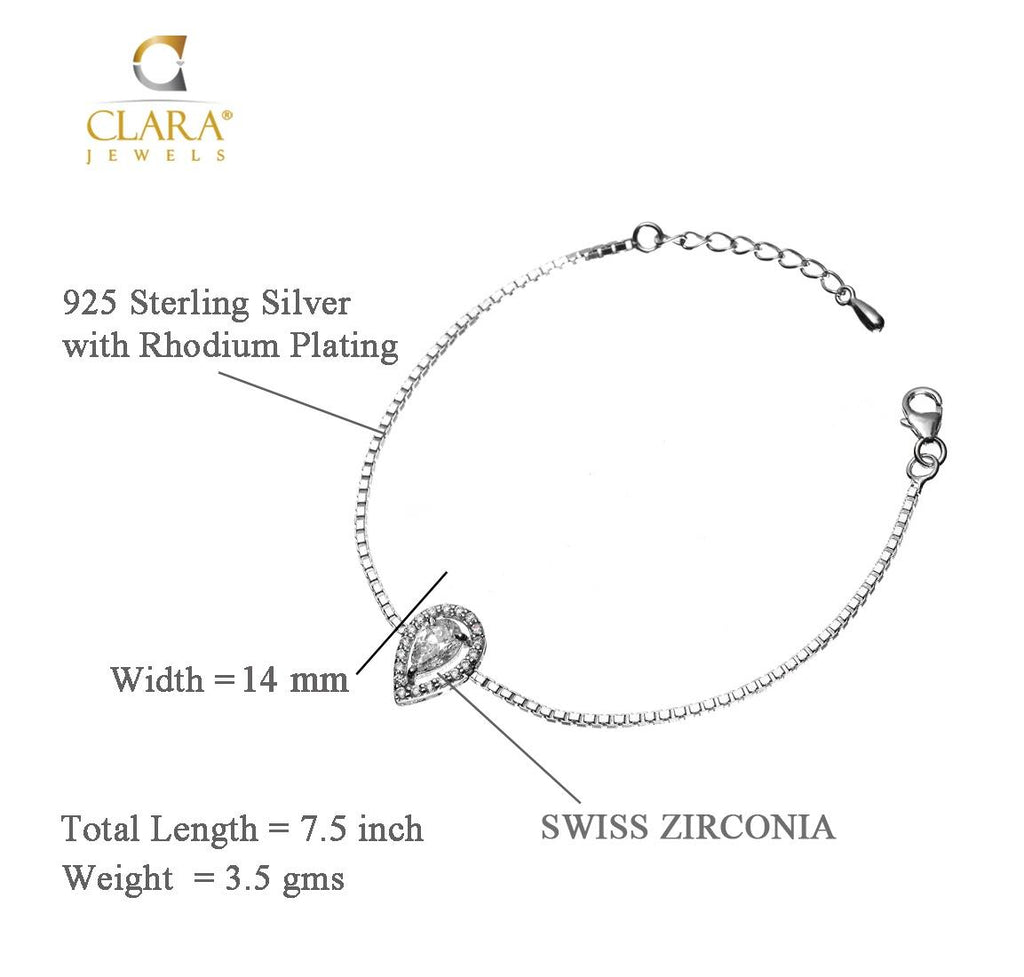 CLARA Made with Swiss Zirconia 925 Sterling Silver Pear Solitaire Bracelet Gift for Women and Girls