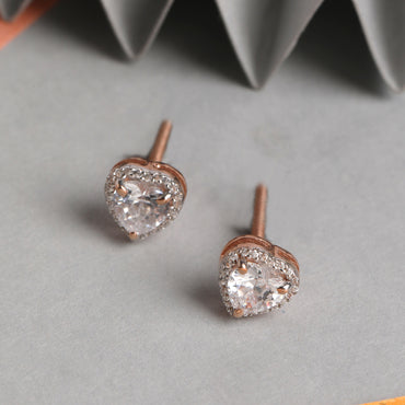 CLARA 925 Sterling Silver Heart Solitaire Earrings with Screw Back 