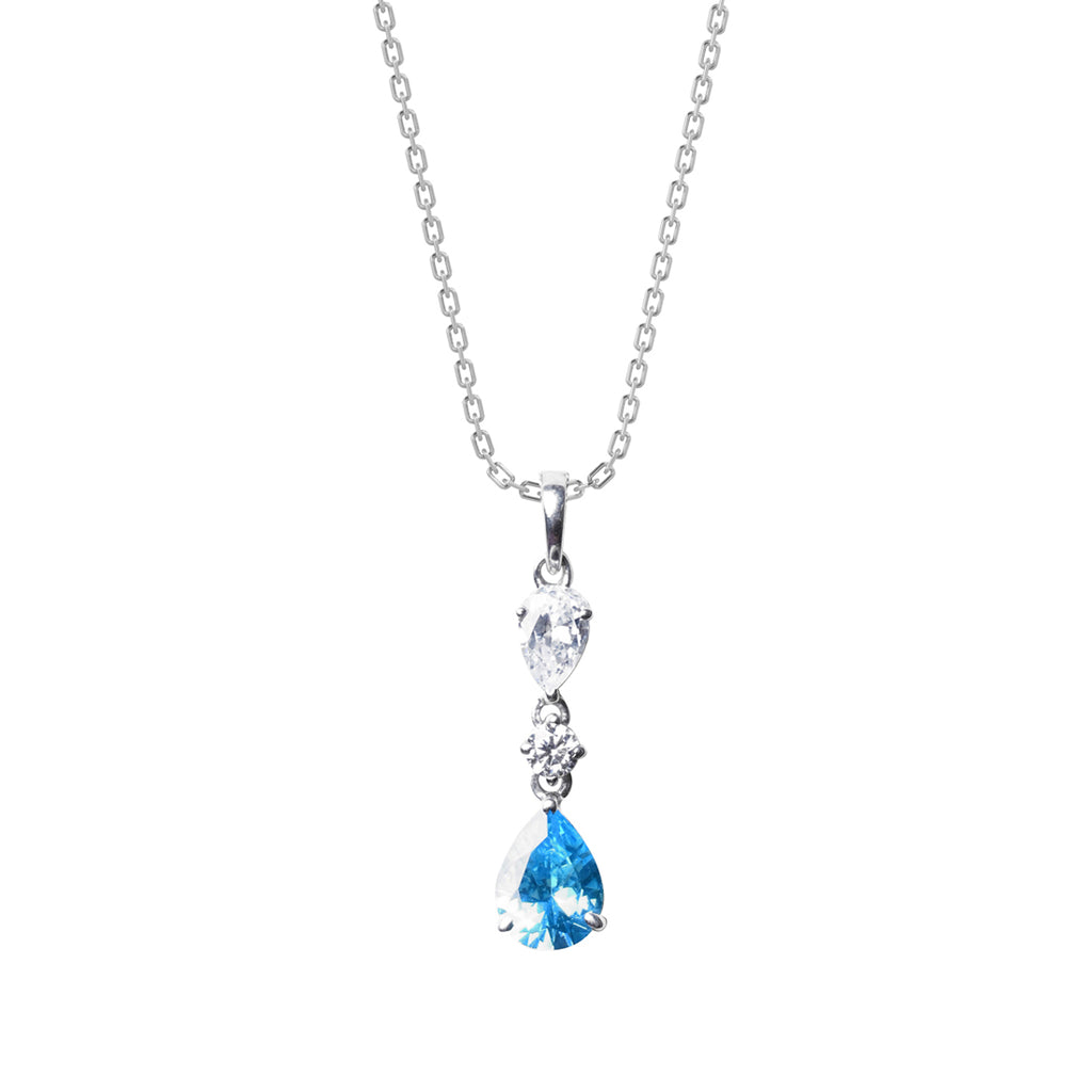 CLARA 925 Sterling Silver Pear Solitaire Pendant Chain Necklace 