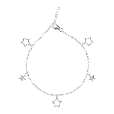 CLARA 925 Sterling Silver Bunch of Star Anklet Payal ( Single ) Adjustable Chain Gift for Women and Girls