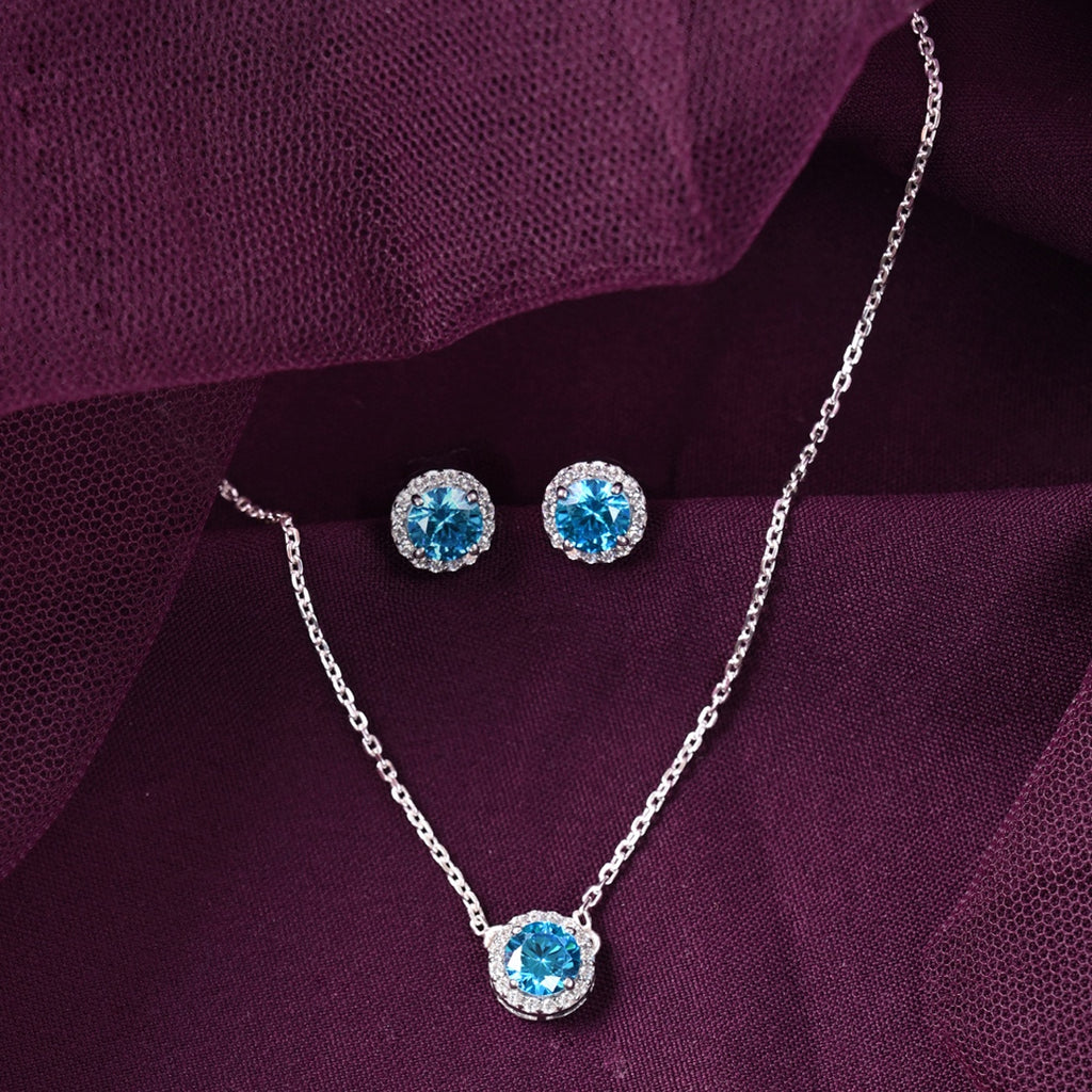 Silver Orsa Blue Solitaire Jewellery Set