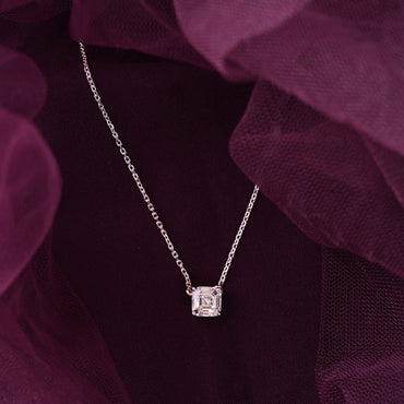 Silver Asscher Solitaire Pendant Chain 