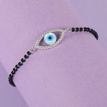 CLARA 925 Sterling Silver Evil Eye Halo Hand Mangalsutra Bracelet