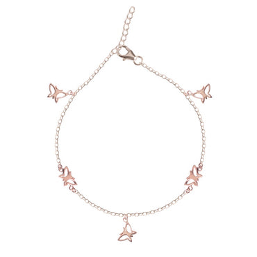 CLARA 925 Sterling Silver Butterfly Anklet Payal ( Single ) Adjustable Chain, Rose Gold Plated Gift for Women and Girls