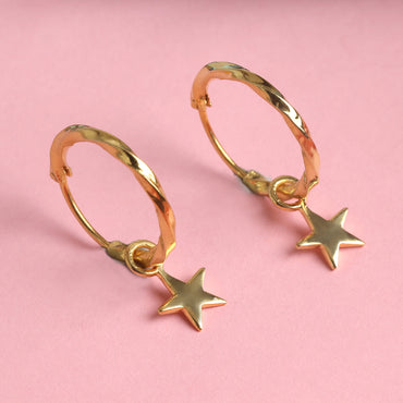 Silver Star Hoop Drop Earrings