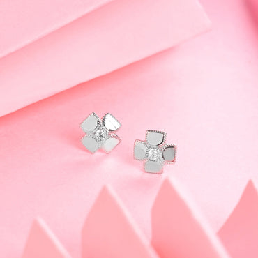 Silver Dainty Clover Stud Earrings 