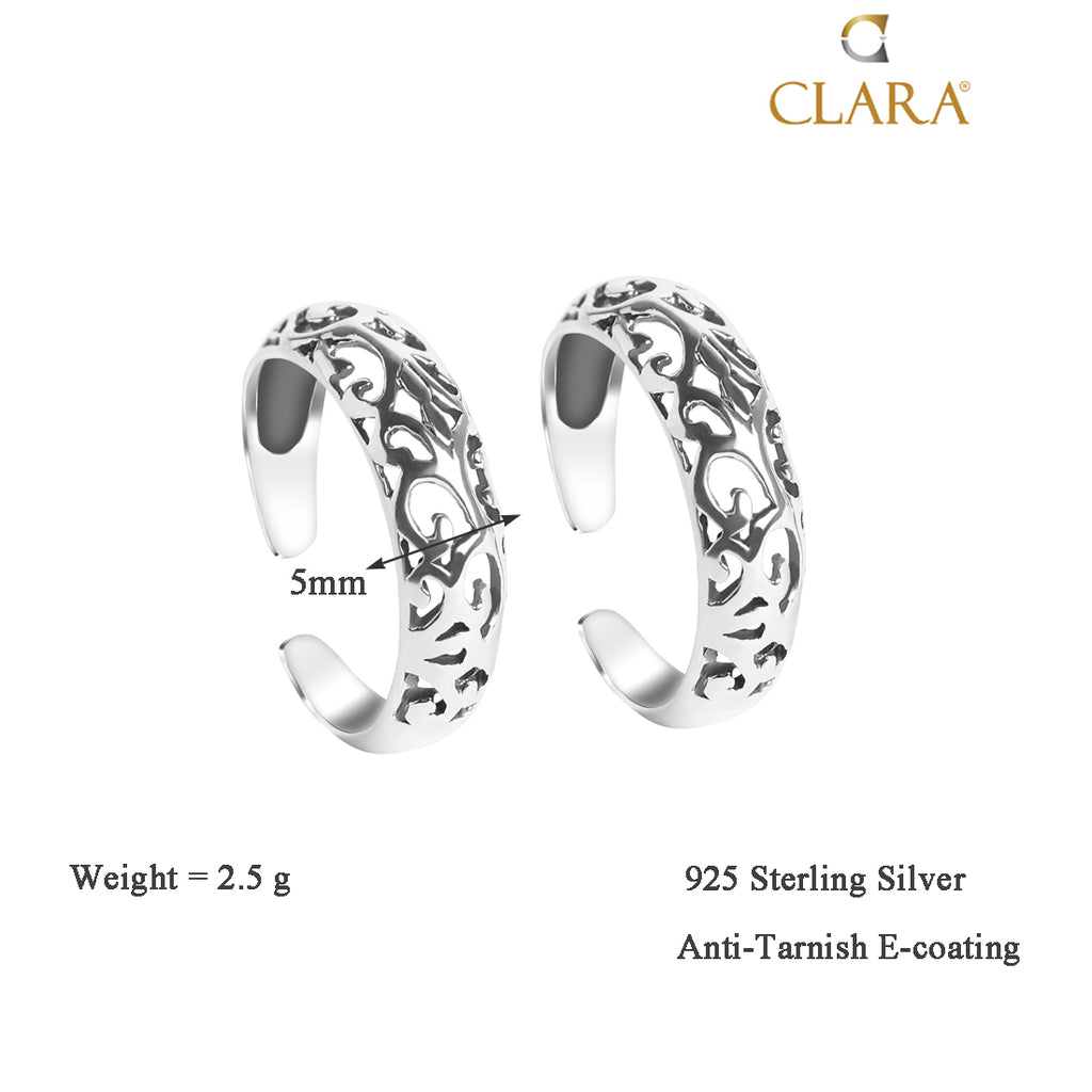 CLARA 925 Sterling Silver Intricate Toe Rings Pair 
