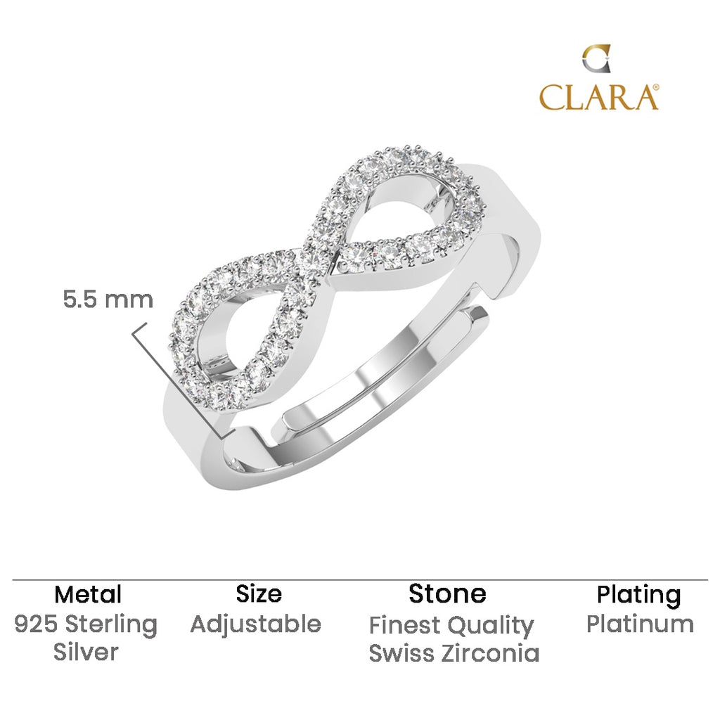 CLARA 925 Sterling Silver Size Adjustable Zoe Studded Infinity Valentine Ring