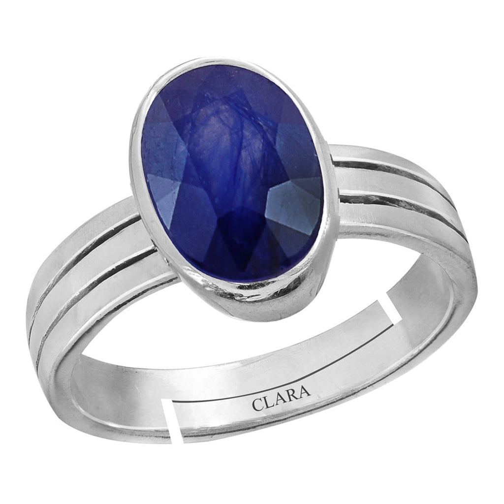 Certified Blue Sapphire Neelam 5.5cts or 6.25ratti 92.5 Sterling Silver Adjustable Ring