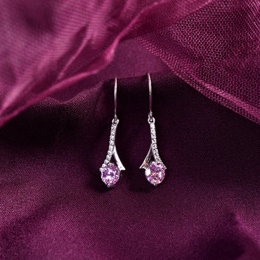 Silver Pink Solitaire Earrings
