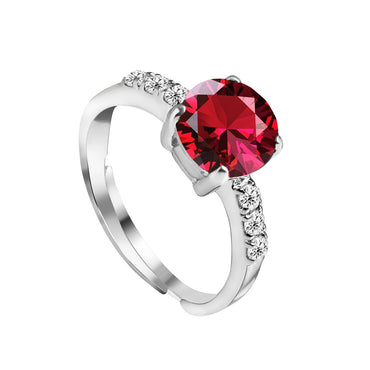 CLARA 925 Sterling Silver Blood Red Eye Ring with Adjustable Band | Rhodium Plated, Swiss Zirconia | Gift for Women & Girls