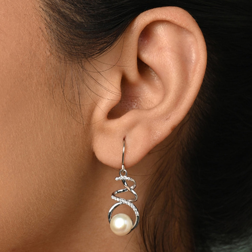 Silver Morsal Real Pearl Drop Earrings