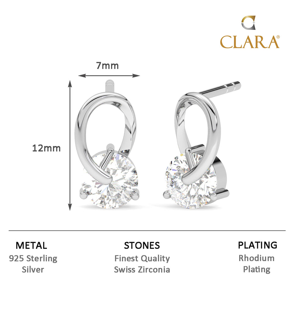 CLARA 925 Sterling Silver Solitaire Studs Earrings  