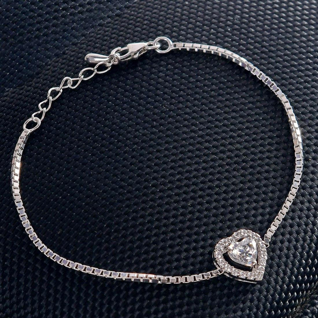 CLARA Made with Swiss Zirconia 925 Sterling Silver Heart Solitaire Bracelet Gift for Women and Girls