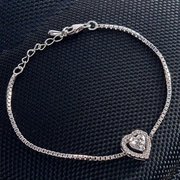 CLARA Made with Swiss Zirconia 925 Sterling Silver Heart Solitaire Bracelet Gift for Women and Girls