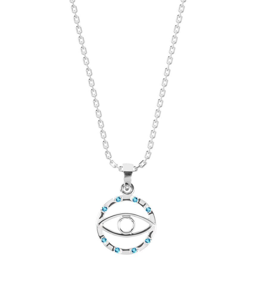 CLARA 925 Sterling Silver Evil Eye Circle Pendant Chain Necklace 