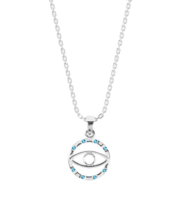 CLARA 925 Sterling Silver Evil Eye Circle Pendant Chain Necklace 