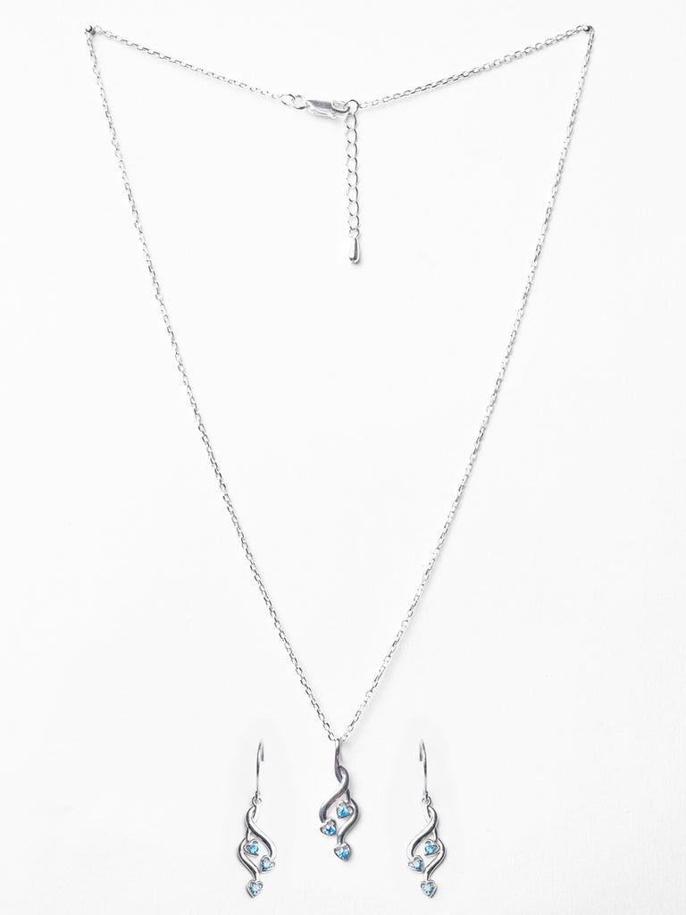 CLARA 925 Sterling Silver Valentina Pendant Earring Chain Jewellery Set 