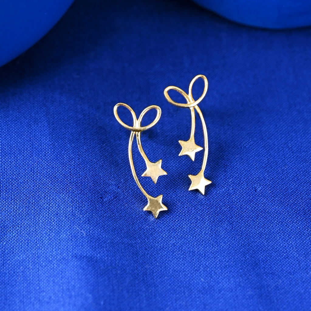 Silver Jane Golden Star Long Earrings