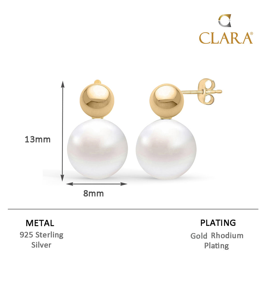 CLARA 925 Sterling Silver Pearl Ball Studs Earrings  