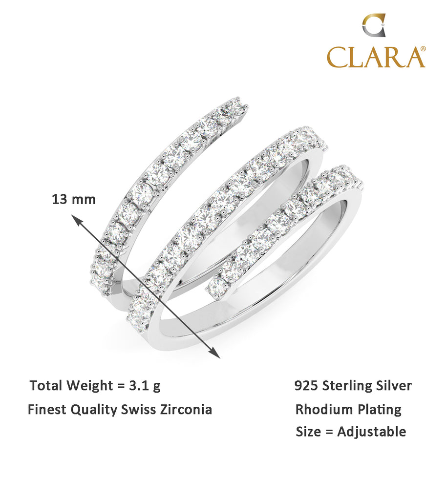 CLARA Pure 925 Sterling Silver Spiral Finger Ring with Adjustable Band 