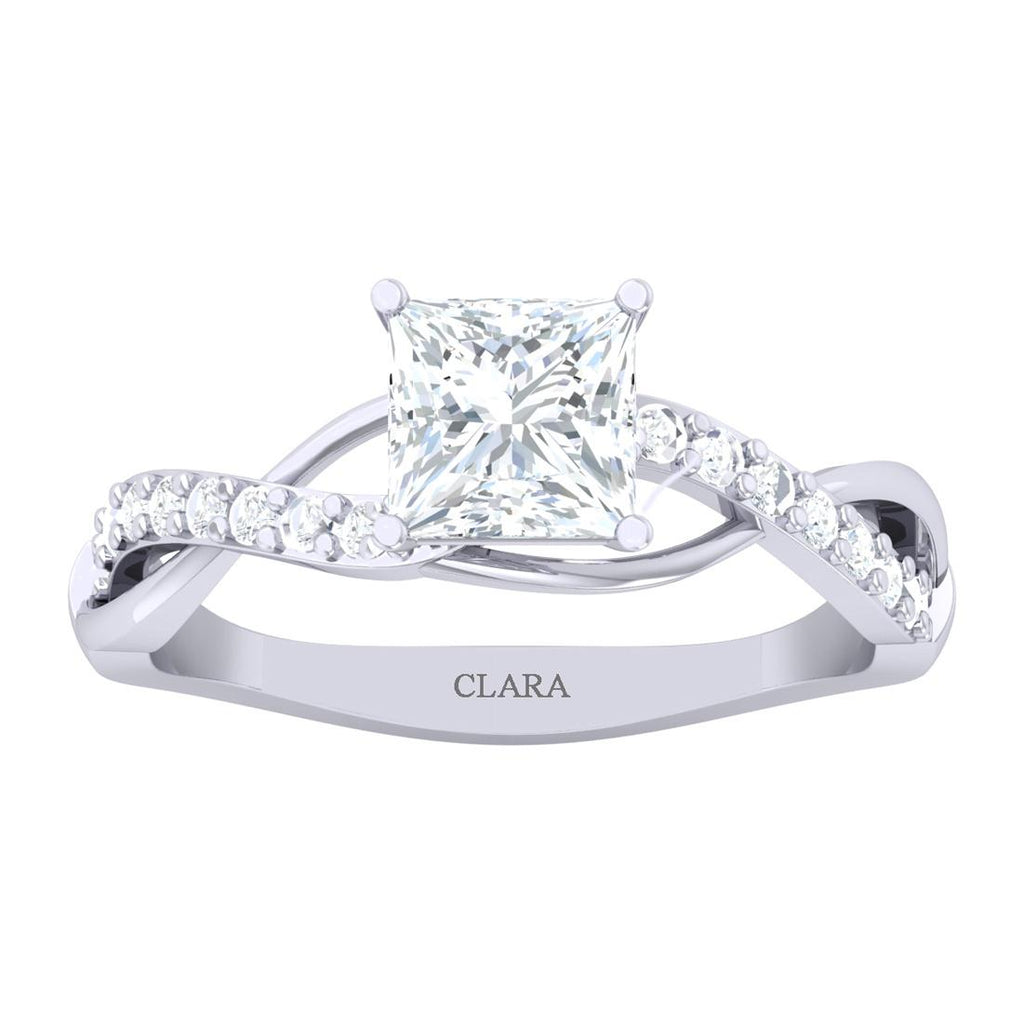 CLARA Made with Swiss Zirconia 925 Sterling Silver Princess Cut Solitaire Ring Gift for Women and Girls