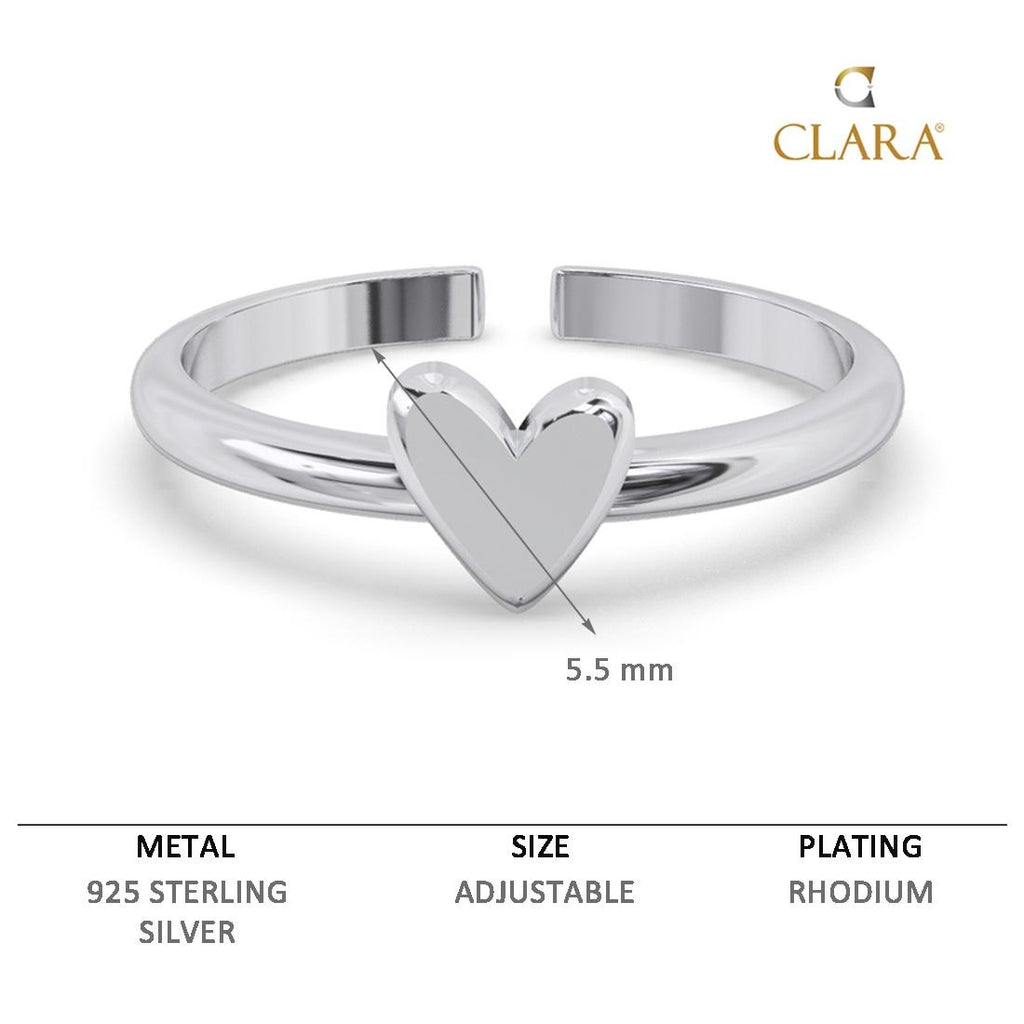 CLARA Pure 925 Sterling Silver  Minimal Heart Finger Ring 