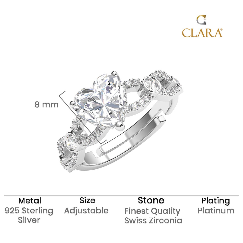 CLARA 925 Sterling Silver Size Adjustable Alfie Heart Engagement Ring