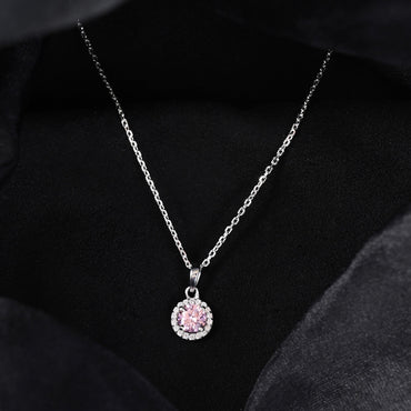 Silver Tove Pink Solitaire Pendant Chain 