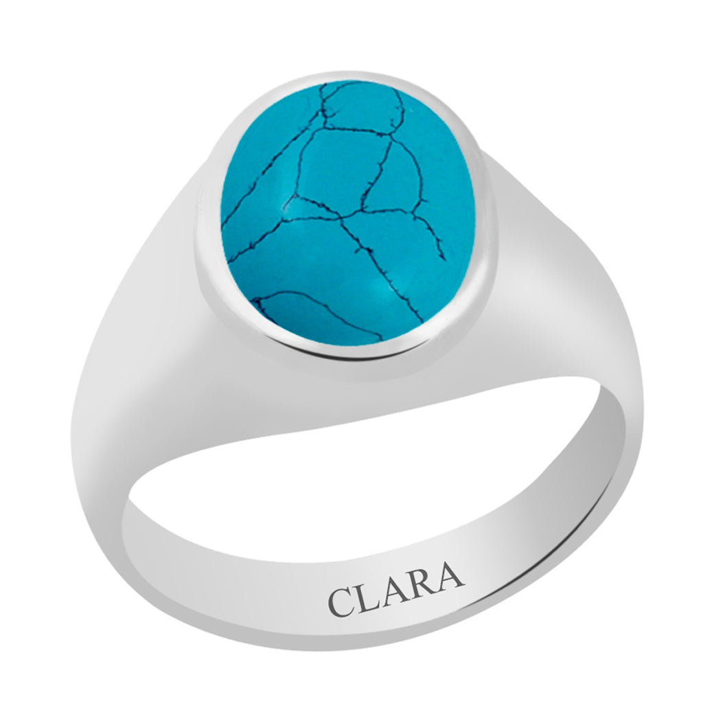 Certified Turquoise Firoza Line Bold Silver Ring 3.9cts or 4.25ratti