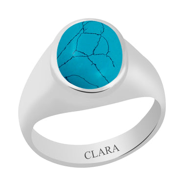 Certified Turquoise Firoza Line Bold Silver Ring 3cts or 3.25ratti