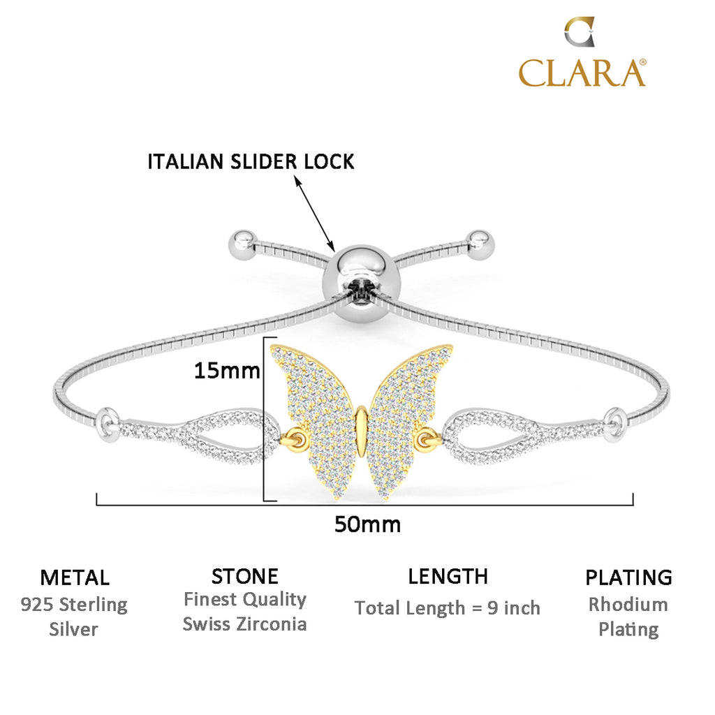 CLARA 925 Pure Silver Golden Butterfly Hand Bracelet