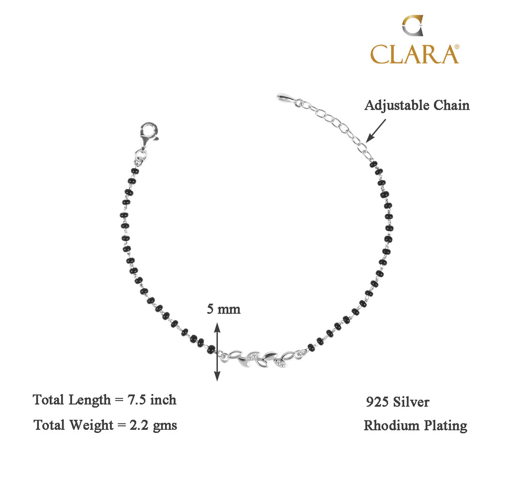 CLARA 925 Sterling Silver Leaf Hand Mangalsutra Bracelet