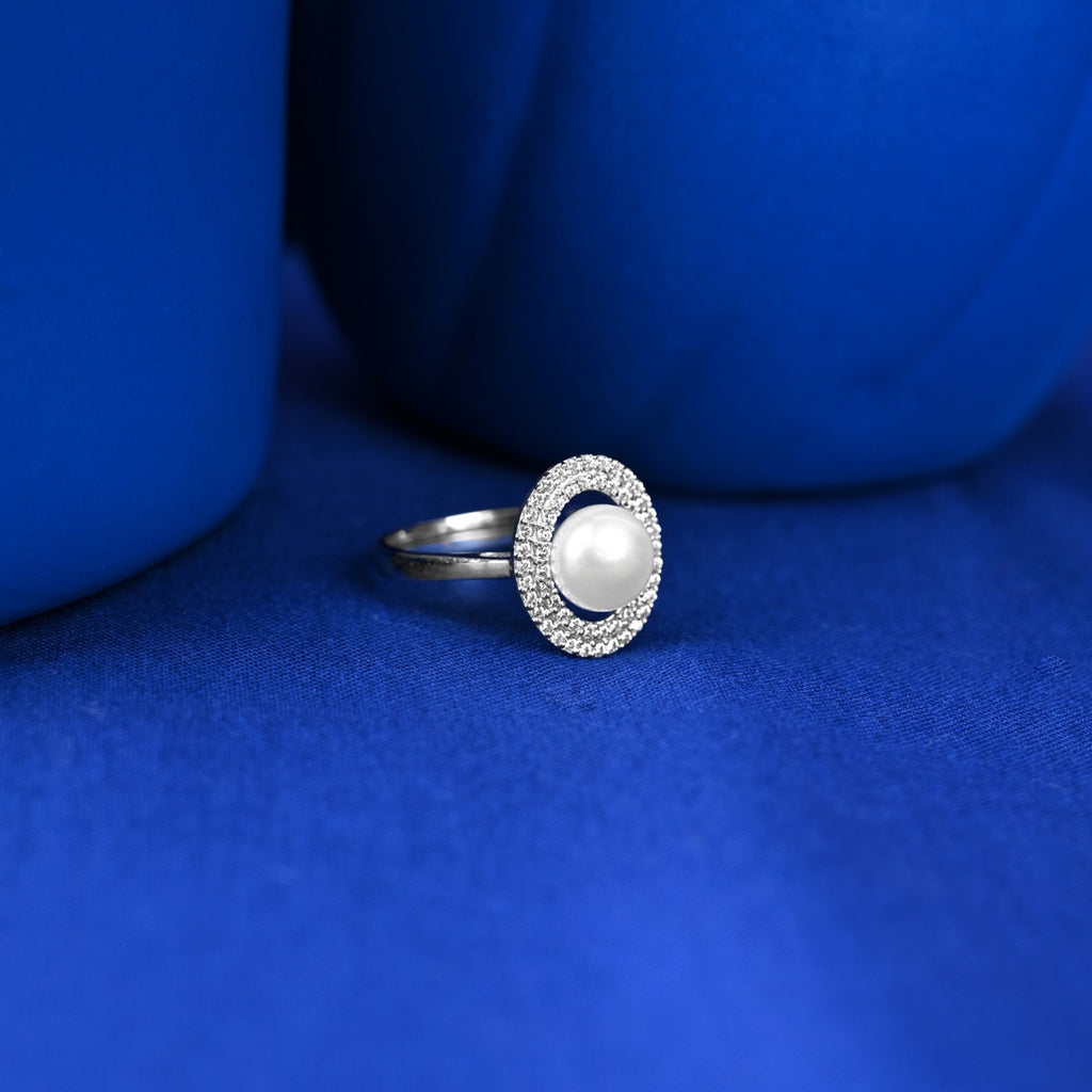 Silver Fiore Real Pearl Size Adjustable Ring